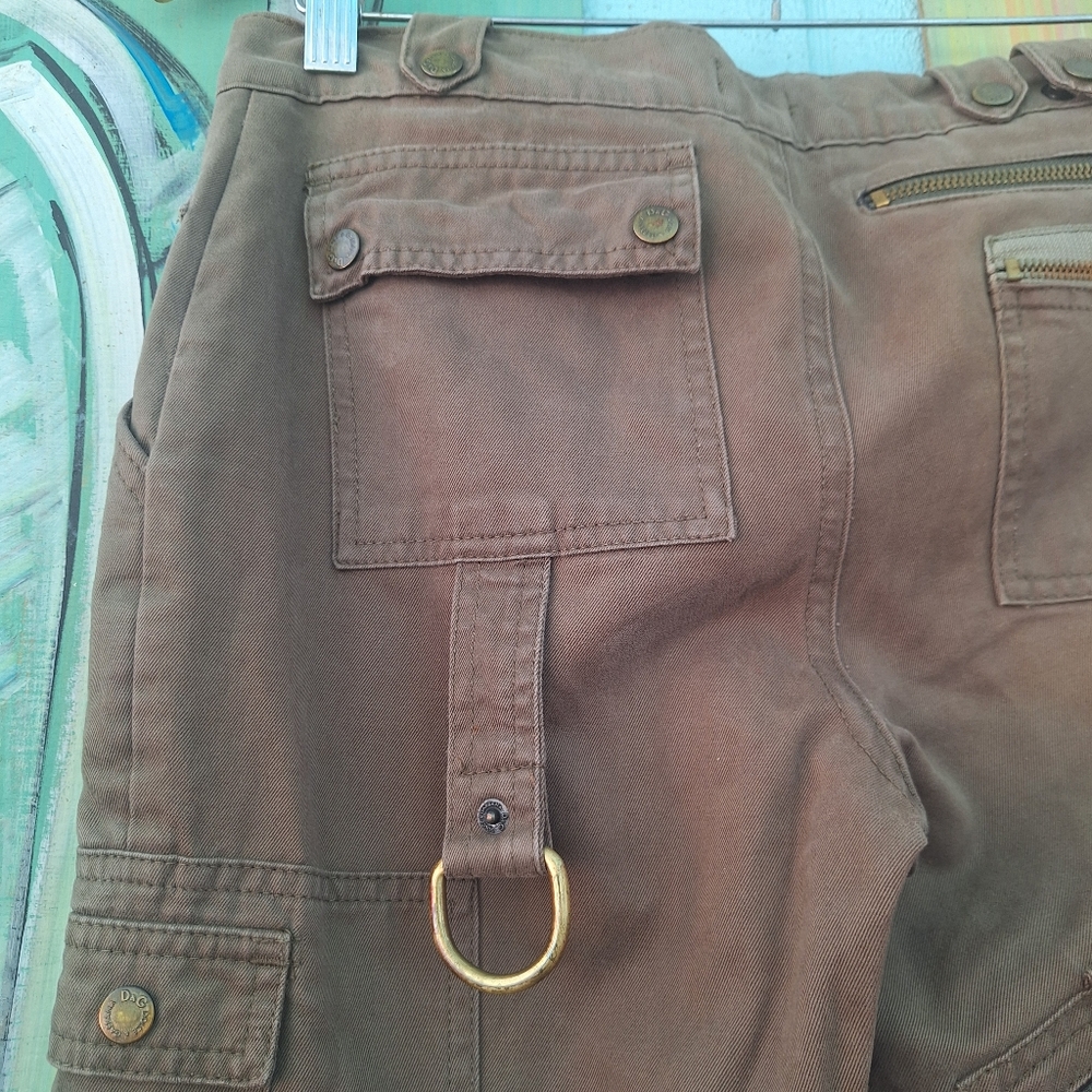 Rare Dolce Gabbana cargo zip button designer military embellished canvas brass